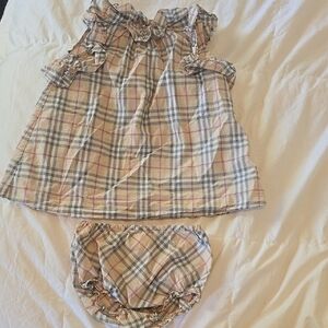 Burberry 2 Piece Carla Plaid Ruffle Baby Dress and Bloomers